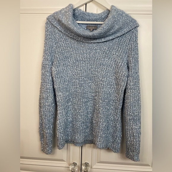 EUC Laura Size XL Women’s Baby Blue Cowl Neck Sweater - Picture 1 of 9